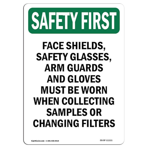 OSHA Sign, Face Shields Glasses, 24in X 18in Rigid Plastic, 18" W, 24" H, Portrait